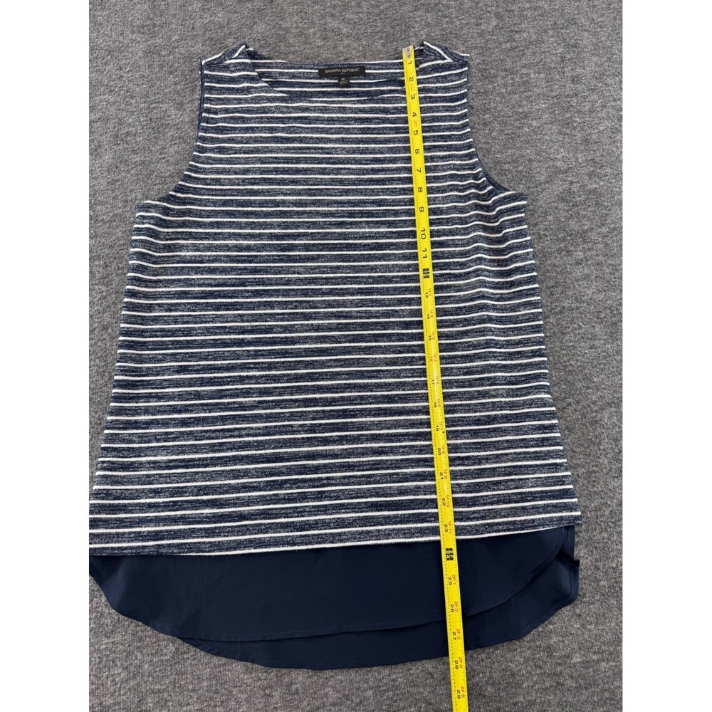 Banana Republic Womens Navy White Striped Mixed Media Tank Top High Low Hem M - Picture 4 of 6